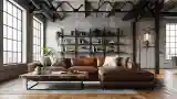 Industrial Living Room with Leather and Concrete