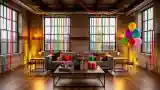 Industrial Living Room with Birthday Decorations