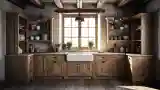 Rustic Wooden Kitchen with Marble Countertops