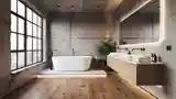 Loft Bathroom with Concrete and Wood