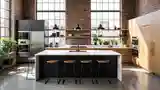 Loft Kuchnia Z Drewnem I Ciemnym Kamieniem