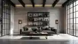 Nowoczesny salon z betonem i drewnem