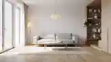 Japoński salon z drewnem i wełną