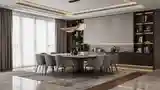 Modern Luxury Dining Room with Wood and Stone
