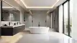 Lakoniczna łazienka w marmurze i szkle