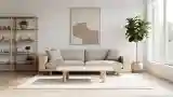Minimalist Living Room with Warm Wood and Textiles
