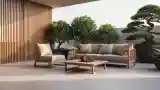 High-End Japandi Terrace with Wood and Green Path
