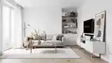 Scandinavian Living Room with Wood and Linen
