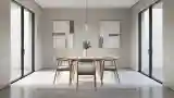 Minimalist Dining Room with Wood