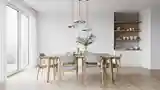 Scandinavian Dining Room with Wood and White