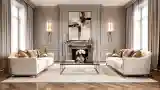 Elegancki Salon z Marmurowym Kominem