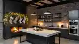 Industrial Kitchen with Fireplace