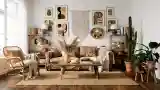 Bohemian Living Room with Wood and Linen