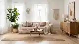Łagodna sala z drewnem i wełną