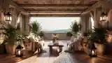 Elegancki balkon z drewnem i kamieniem