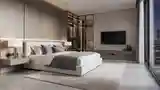 Elegant Bedroom with Wood and Stone