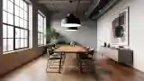 Loft Dining Room with Wood