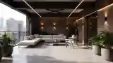 Przestronna tarasowa sala w stylu przemysłowym