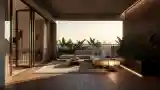 Balconiu z betonem i drewnem