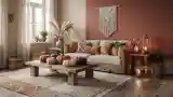 Bohemian Lounge with Wood and Woven Textures