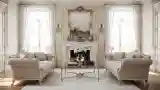 Living Room with Marble Fireplace