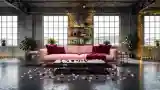 Industrial Living Room with Pink Sofa