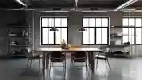 Industrial Dining Room with Concrete and Wood
