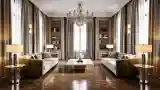 Velvet Sofa Under Crystal Chandelier
