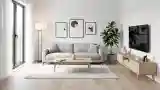 Scandinavian Living Room with Wood and Silver Lighting
