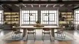 Industrial Dining Room with Wood
