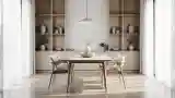 Elegancka sala obiadowa z drewnem