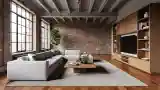 Industrial Living Room with Wood and Concrete