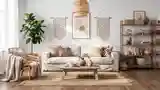 Bohemian Living Room with Rattan and Wood