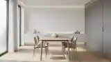 Minimalist Dining Room with Wood