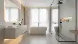 Minimalistna łazienka z betonem i drewnem