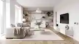 Skandynawski Salon z Drewnem i Białym Marmurem