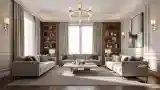 Elegancki Salon z Marmurem i Drewnem