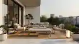 Terasa Japandi z drewnem i betonem