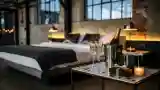 Industrial Bedroom with Smooth Wood