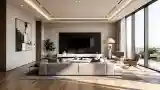 Contemporary Living Room with Marble Facade