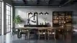 Industrial Dining Room with Wood Table