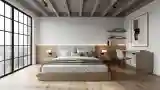 Industrial Loft Bedroom with Wood and Concrete