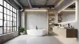 Loft Bathroom with Concrete and Wood