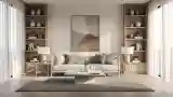Minimalistowy salon z drewnem