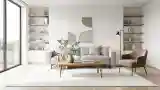 Nowoczesny salon z drewnem i bielą