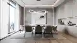 Wnętrze Jadalni z Betonem i Drewnem