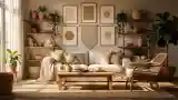 Serene Lounge with Wood and Greenery
