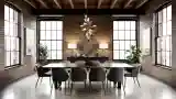 Industrial Dining Room with Brick and Wood