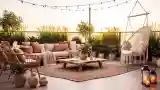 Bohemian Rooftop Lounge with Wood and Macrame