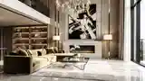 Glamour Living Room with Marble Floor and Gold Sofa
